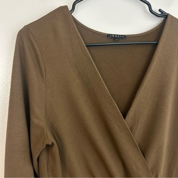 Theory Wool Blend Long Sleeve Brown Surplice Neckline A-line Dress Size Large - Picture 3 of 11